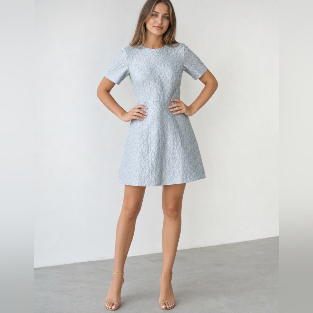 SUNO Pale Blue Textured Short-Sleeve Mini Dress